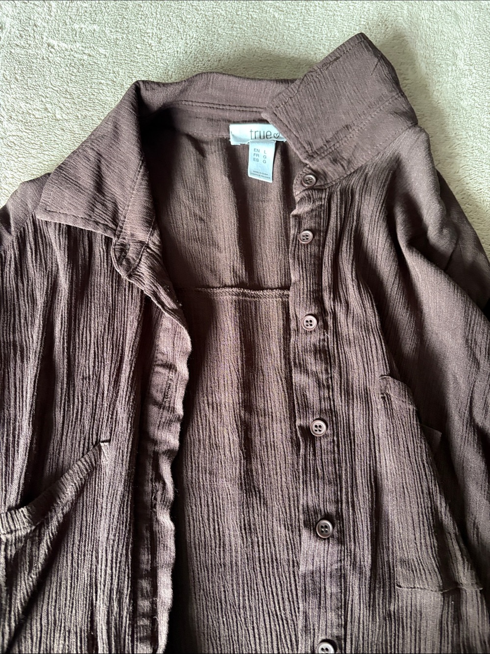 Women's Brown Two-Piece Lounge Set - Cozy Button-Up Top & Drawstring Pants - Picture 3 of 3